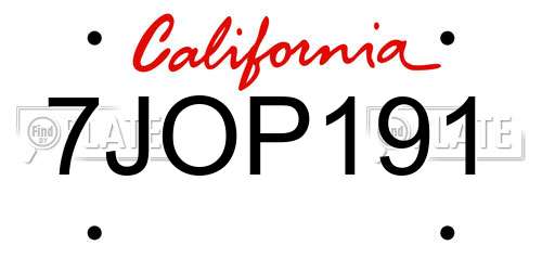 7JOP191 California License Plate