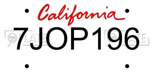 7JOP196 California License Plate