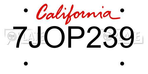 7JOP239 California License Plate