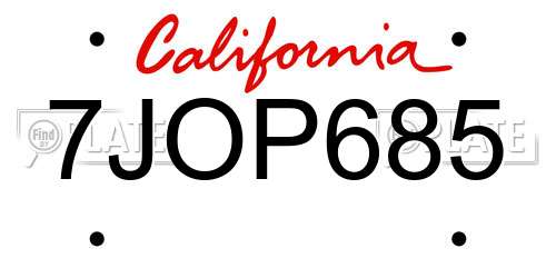 7JOP685 California License Plate