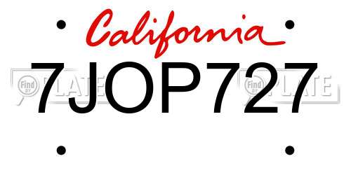 7JOP727 California License Plate