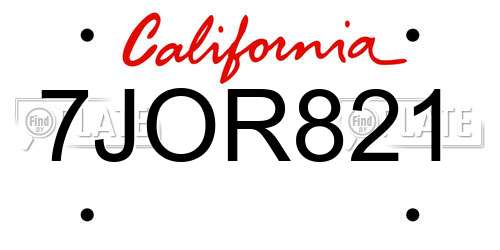 7JOR821 California License Plate