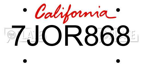 7JOR868 California License Plate