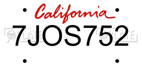 7JOS752 California License Plate