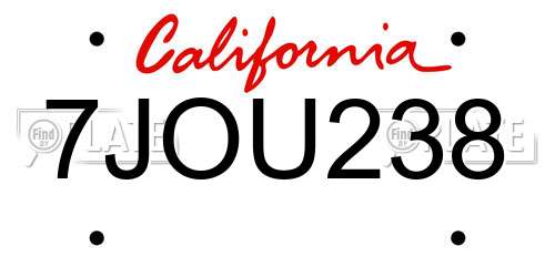 7JOU238 California License Plate