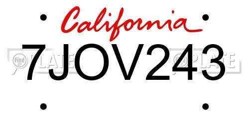 7JOV243 California License Plate