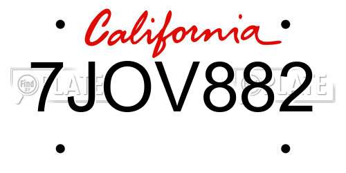 7JOV882 California License Plate