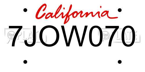 7JOW070 California License Plate
