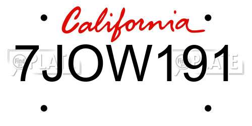 7JOW191 California License Plate