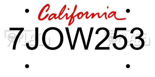 7JOW253 California License Plate