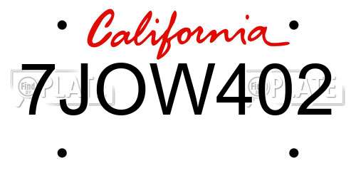 7JOW402 California License Plate