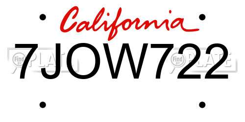 7JOW722 California License Plate