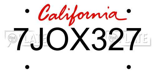 7JOX327 California License Plate