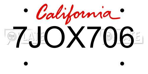 7JOX706 California License Plate