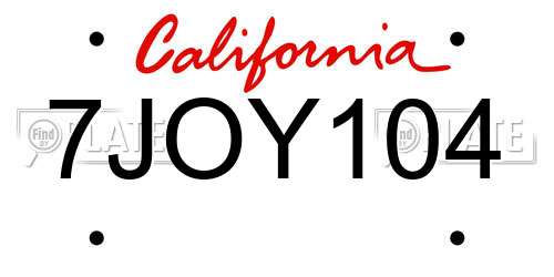 7JOY104 California License Plate