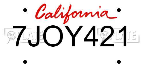 7JOY421 California License Plate