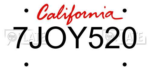 7JOY520 California License Plate