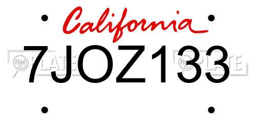7JOZ133 California License Plate