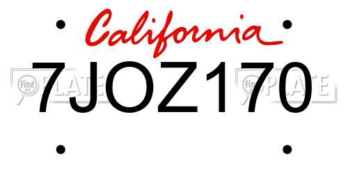 7JOZ170 California License Plate