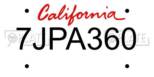 7JPA360 California License Plate