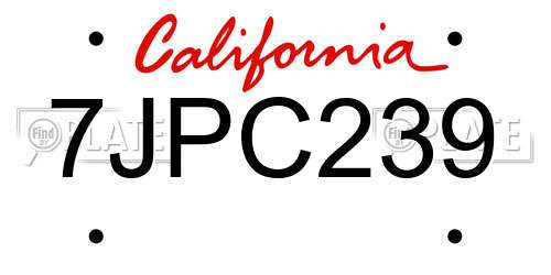 7JPC239 California License Plate