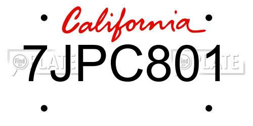 7JPC801 California License Plate