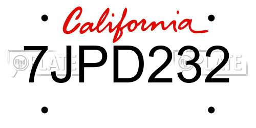 7JPD232 California License Plate
