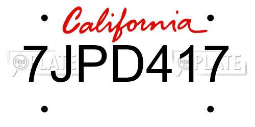 7JPD417 California License Plate