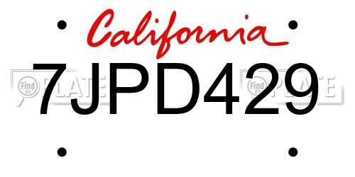 7JPD429 California License Plate