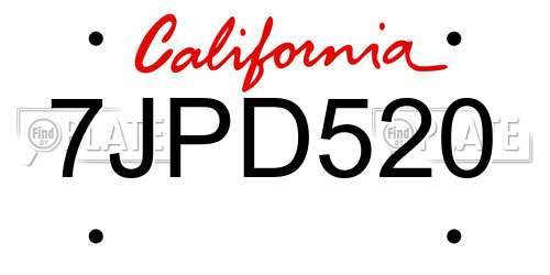 7JPD520 California License Plate