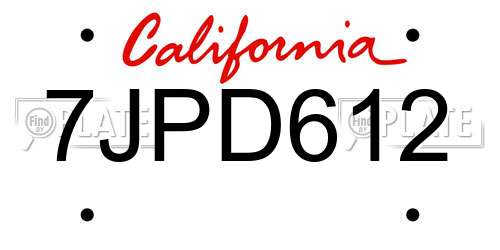 7JPD612 California License Plate