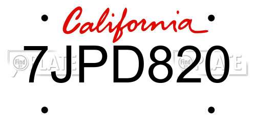 7JPD820 California License Plate