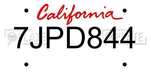 7JPD844 California License Plate
