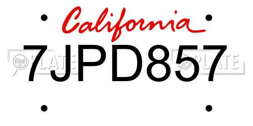 7JPD857 California License Plate