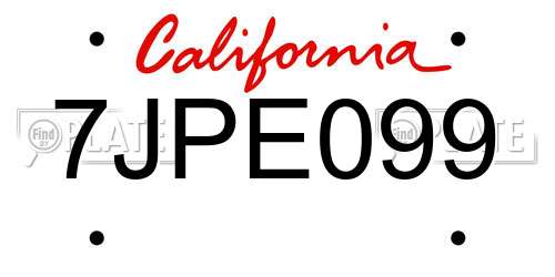 7JPE099 California License Plate