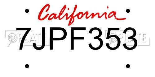 7JPF353 California License Plate