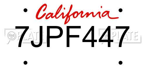 7JPF447 California License Plate