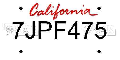 7JPF475 California License Plate