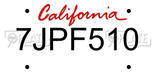7JPF510 California License Plate
