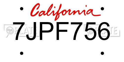 7JPF756 California License Plate