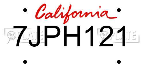 7JPH121 California License Plate