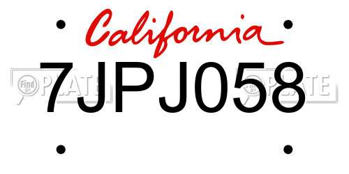 7JPJ058 California License Plate
