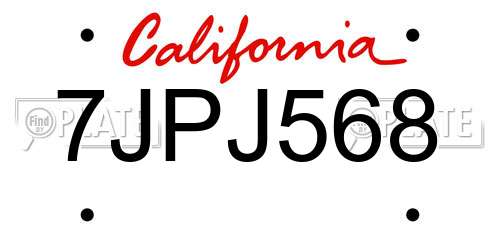 7JPJ568 California License Plate