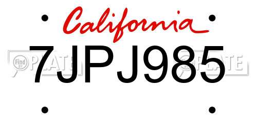 7JPJ985 California License Plate
