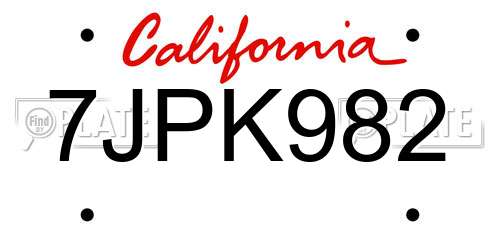 7JPK982 California License Plate