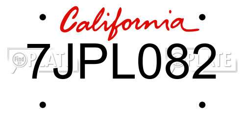 7JPL082 California License Plate