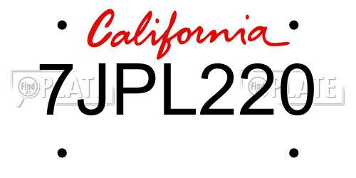 7JPL220 California License Plate