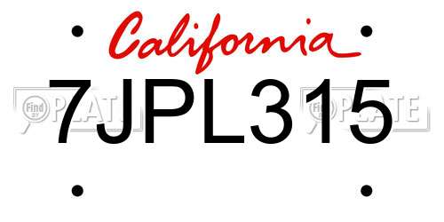 7JPL315 California License Plate