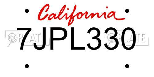 7JPL330 California License Plate