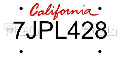 7JPL428 California License Plate